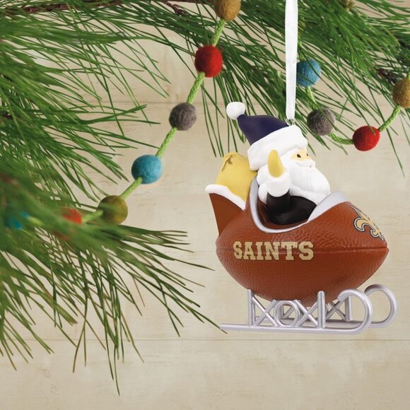 New Orleans Saints Hallmark Ornament Santa on Football Sled NFL 2022 NEW! - Picture 7 of 7